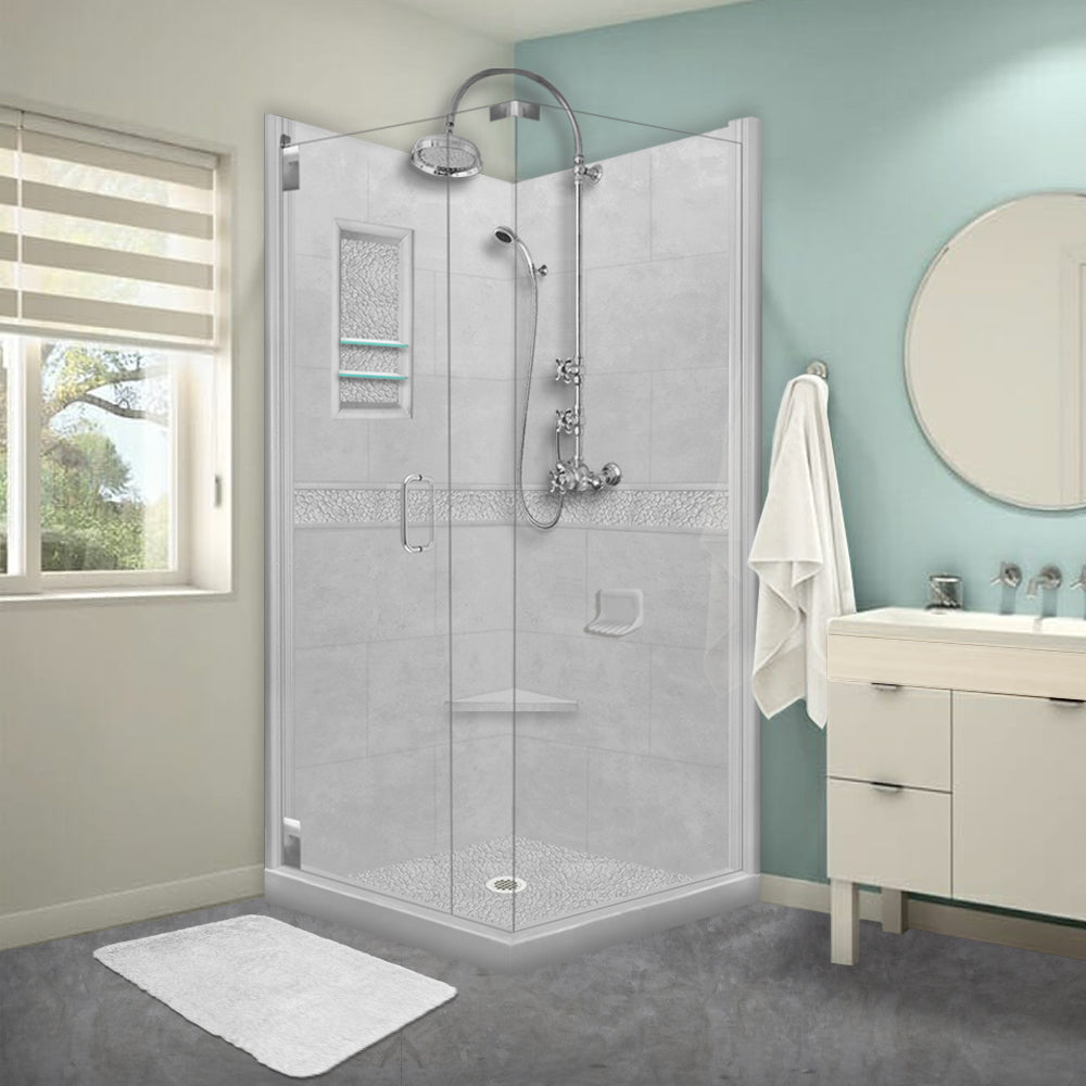 Corner Portland Cement Sistine Stone & Pebble Stone Accent Shower Remodel Kit