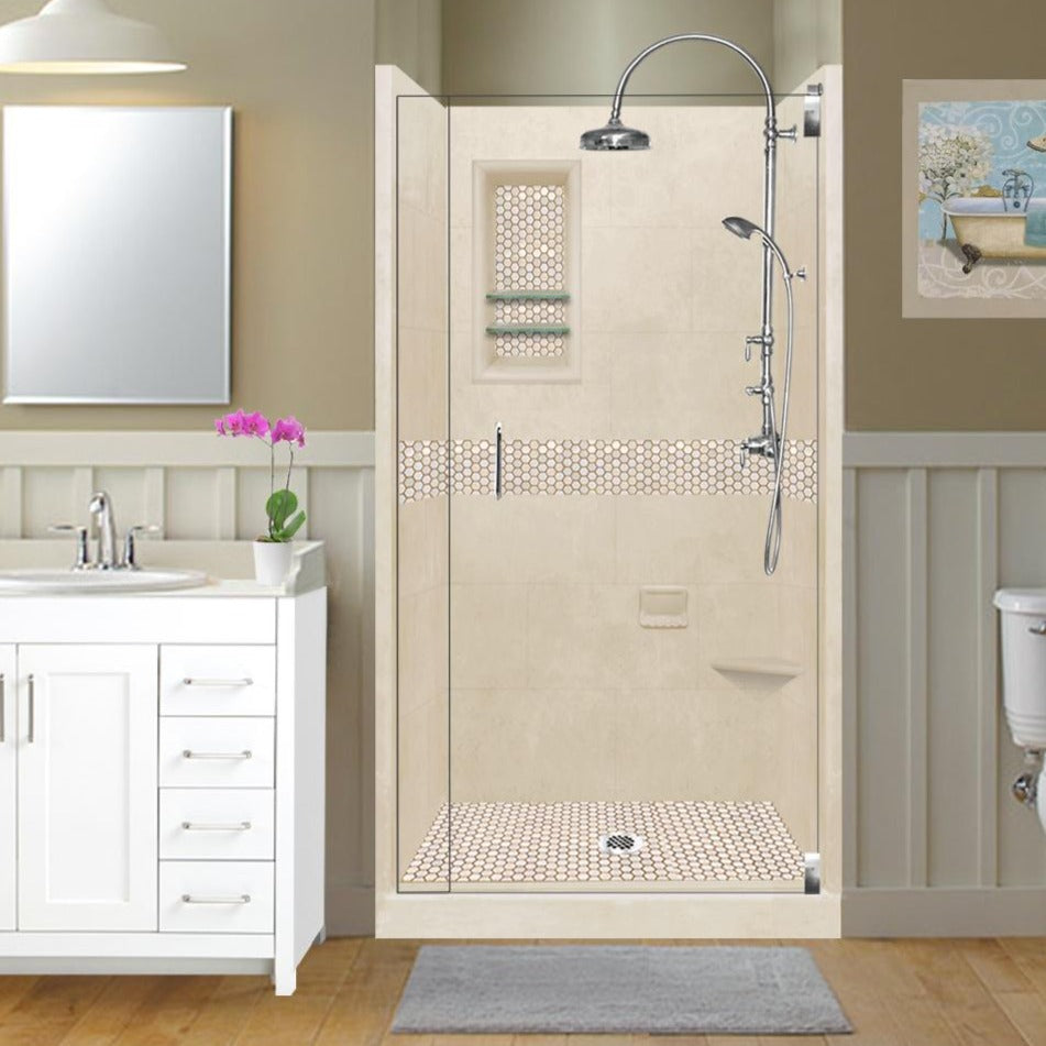 Alcove Desert Sand Sistine Stone & Honey Hex Mosaic Accent ("DIY Shower Remodel Kit")