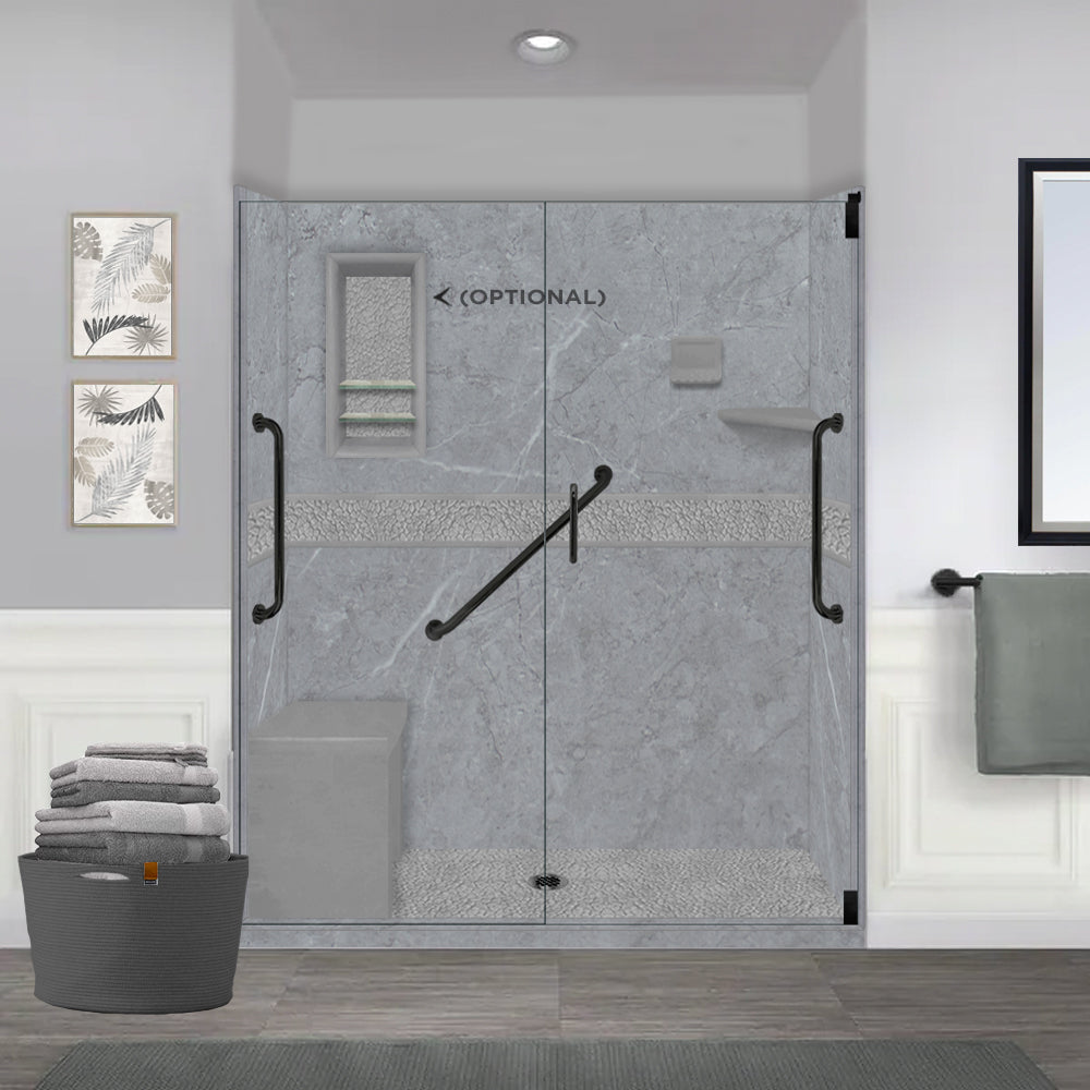 Freedom 60" Alcove Grio Medici Marble & Pebble Stone Accent Shower Remodel Kit