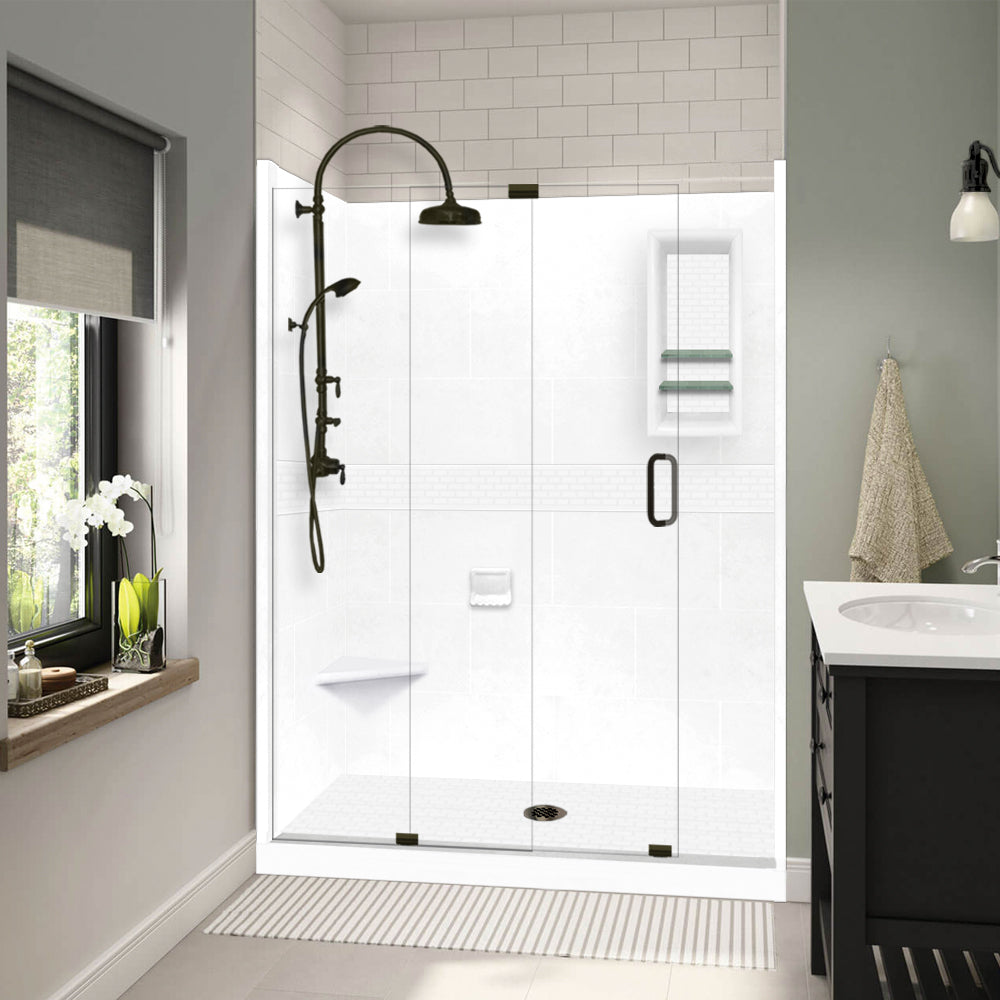 60" Alcove Natural Buff Sistine Stone & Classic Stone Accent ("DIY Shower Remodel Kit")