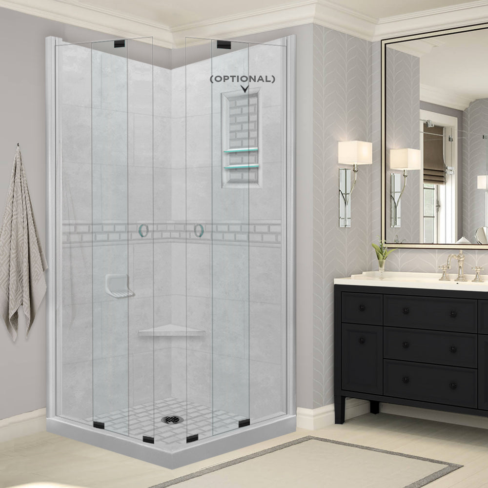 Corner Portland Cement Sistine Stone & Subway Stone Accent Shower
