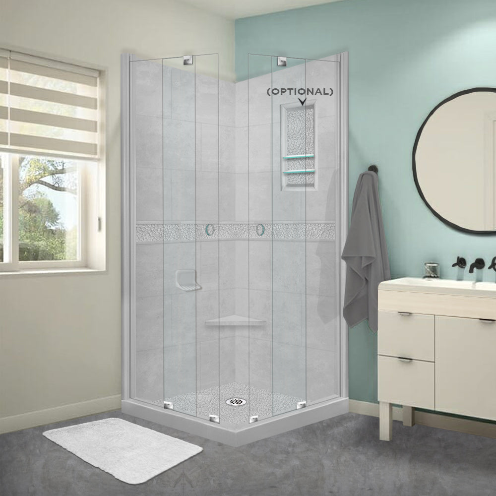 Corner Portland Cement Sistine Stone & Pebble Stone Accent Shower Remodel Kit