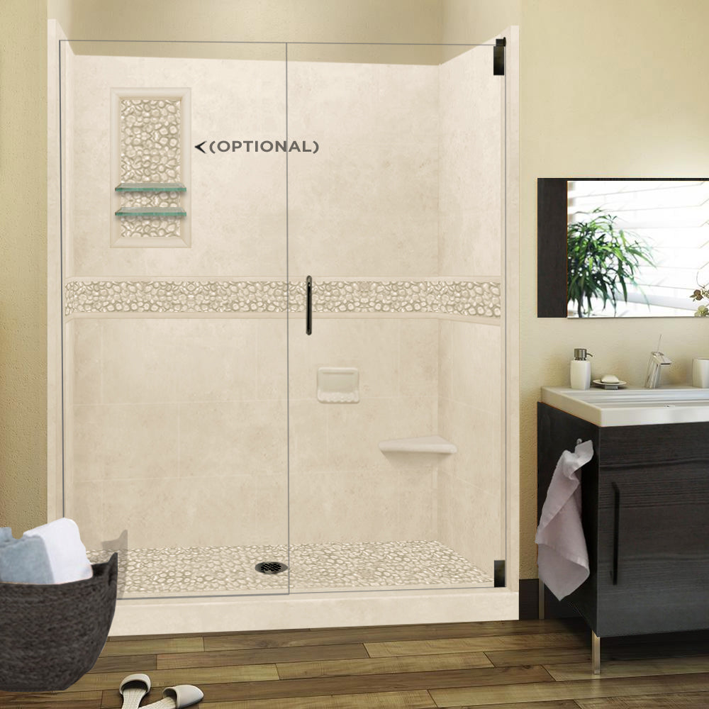 60" Alcove Desert Sand Sistine Stone & Pebble Stone Accent Shower Remodel Kit
