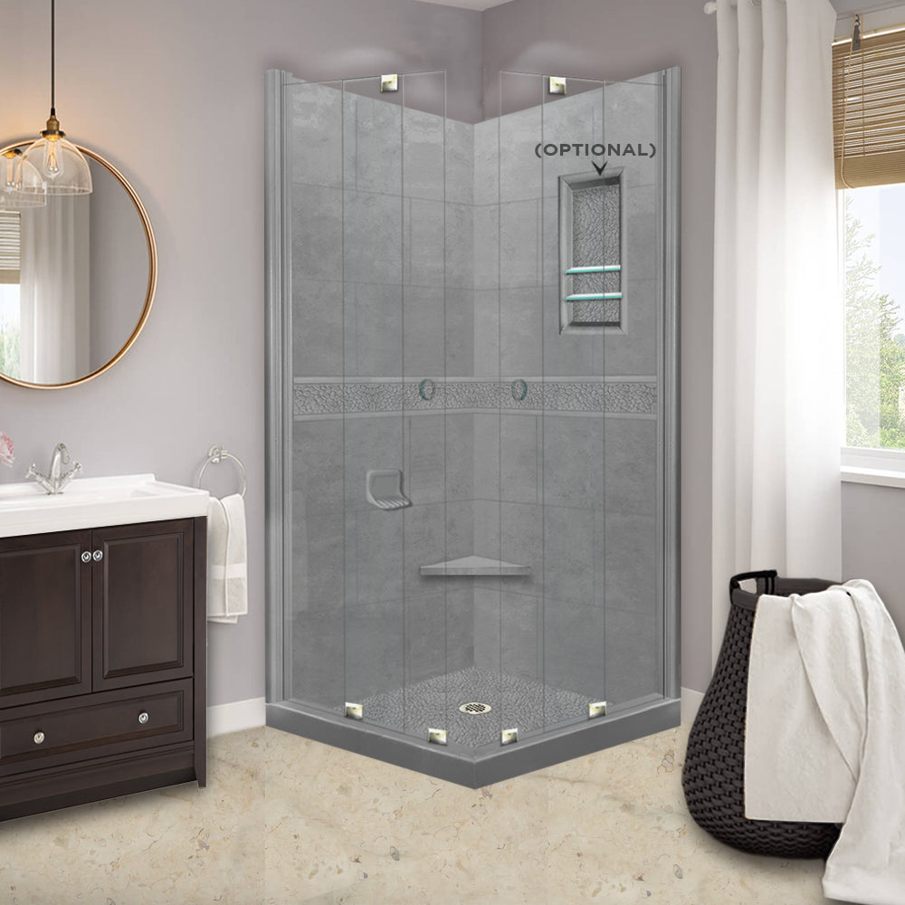 Corner Wet Cement Sistine Stone & Pebble Stone Accent Shower Remodel Kit