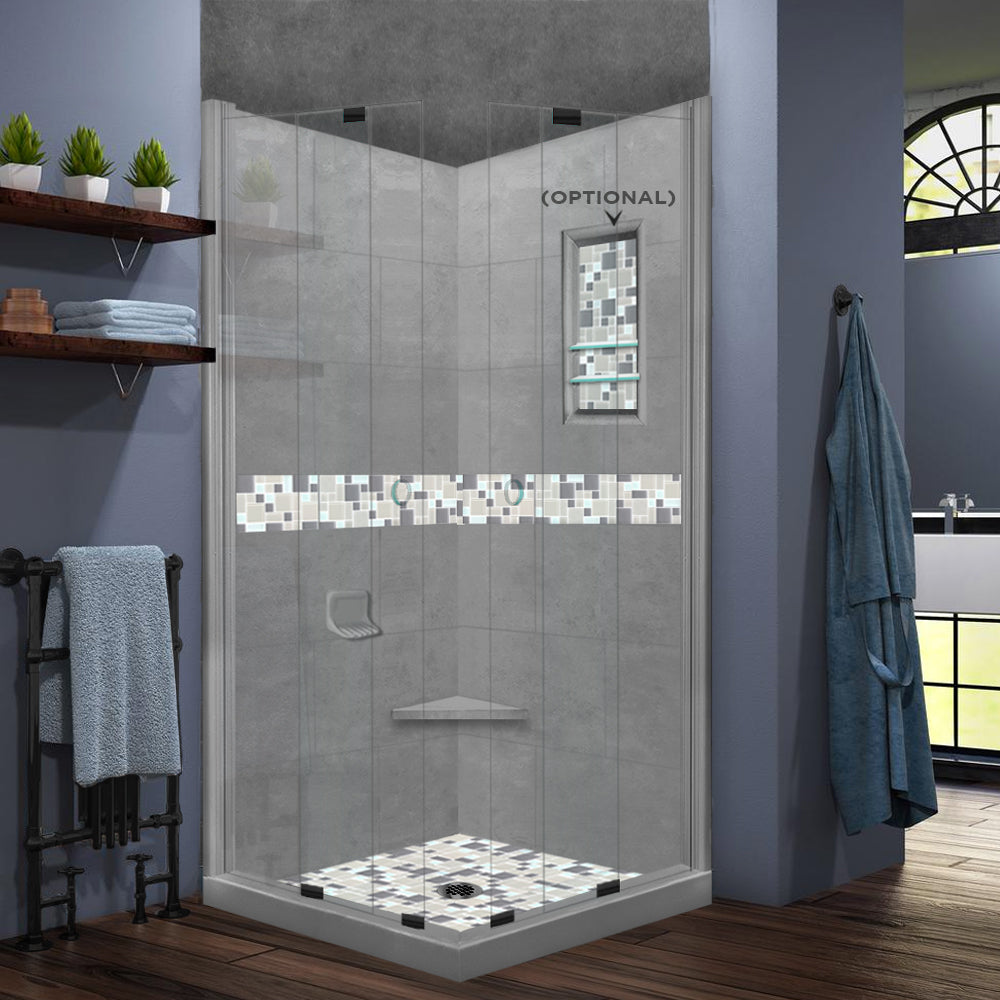 Corner Wet Cement Sistine Stone & Newport Mosaic Accent Shower Remodel Kit