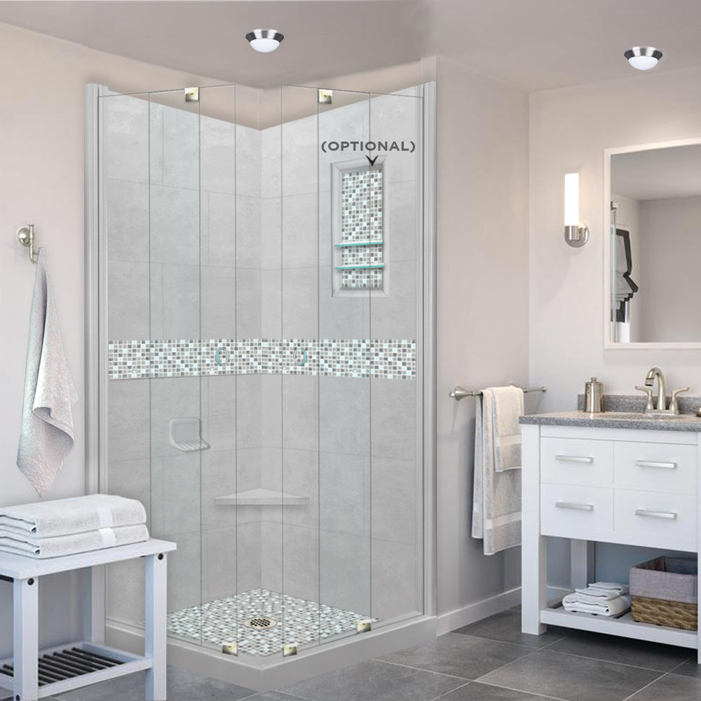 Corner Portland Cement Sistine Stone & Del Mar Mosaic Accent ("DIY Shower Remodel Kit")