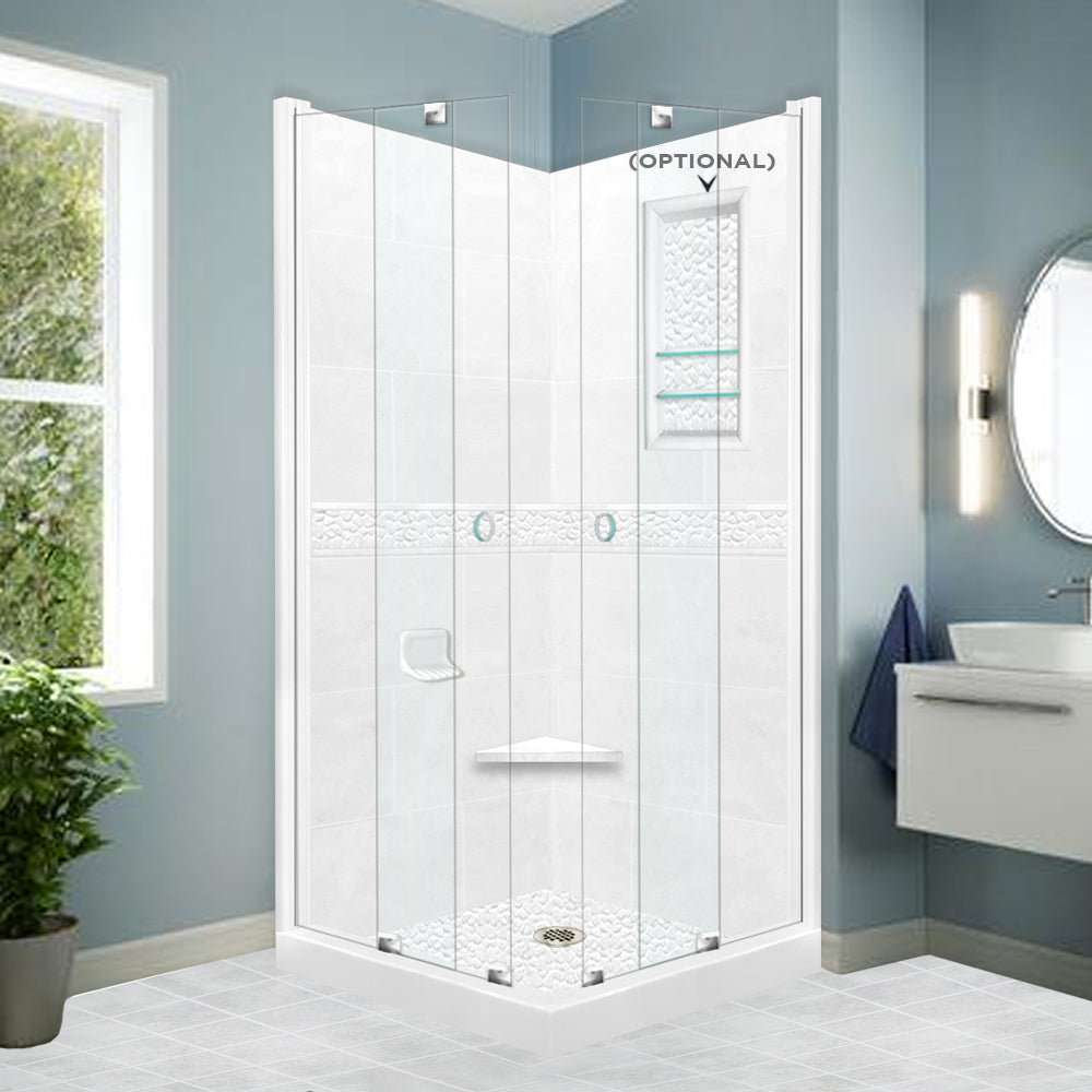 Corner Natural Buff Sistine Stone & Pebble Stone Accent Shower Remodel Kit