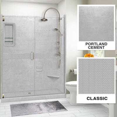 Classic Portland Cement 60" Alcove Stone Shower Enclosure Kit