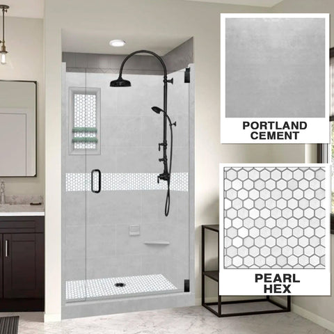 Pearl Hex Mosaic Portland Cement Small Alcove Shower Enclosure Kit