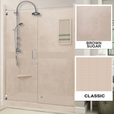 Classic Brown Sugar 60" Alcove Stone Shower Enclosure Kit