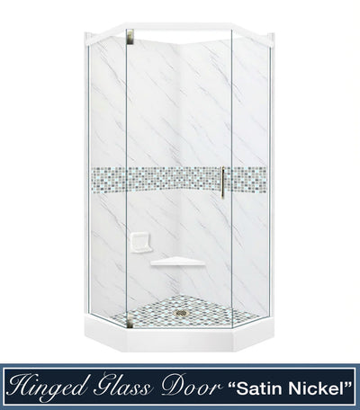 Clearance-36" X 32" Neo Carrara Marble Del Mar Mosaic W/Glass Door