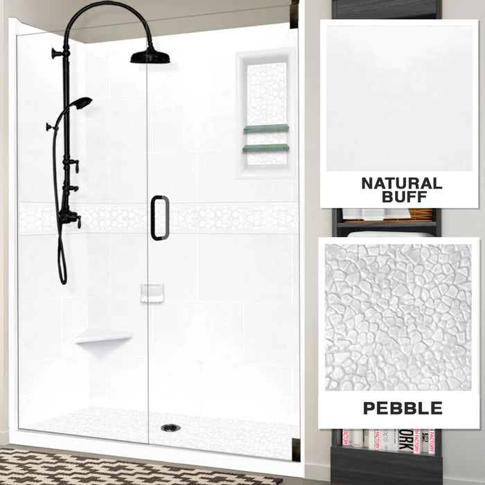 60&quot; Alcove Shower Pebble Collection / Stone &amp; Marble Shower Kits