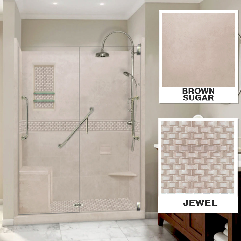 Freedom 60" Alcove Brown Sugar Sistine Stone & Jewel Stone Accent ("DIY Shower Remodel Kit")