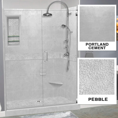 60" Alcove Portland Cement Sistine Stone & Pebble Stone Accent ("DIY Shower Remodel Kit")