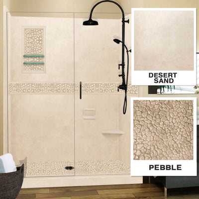 Pebble Desert Sand 60" Alcove Stone Shower Enclosure Kit