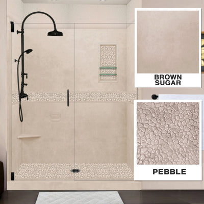 Pebble Brown Sugar 60" Alcove Stone Shower Enclosure Kit