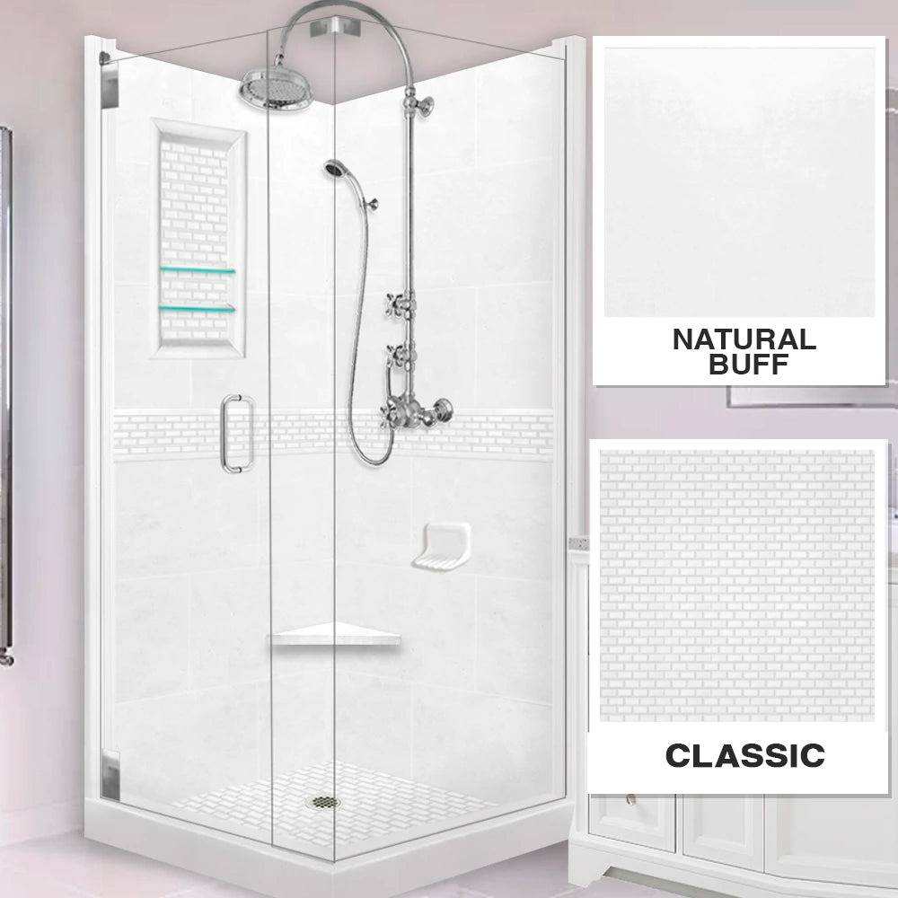 Corner Natural Buff Sistine Stone & Classic Stone Accent ("DIY Shower Remodel Kit")