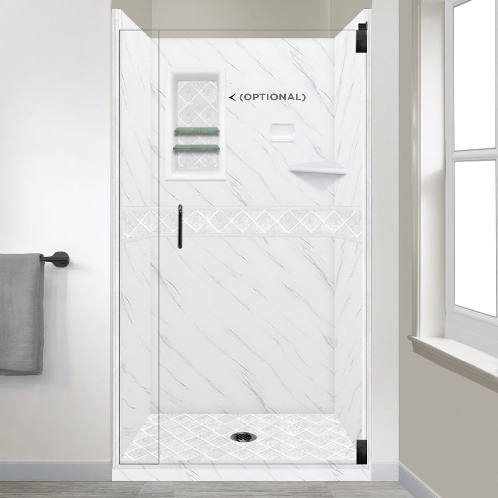 60" Alcove Carrara Medici Marble & Diamond Stone Accent ("DIY Shower Remodel Kit")