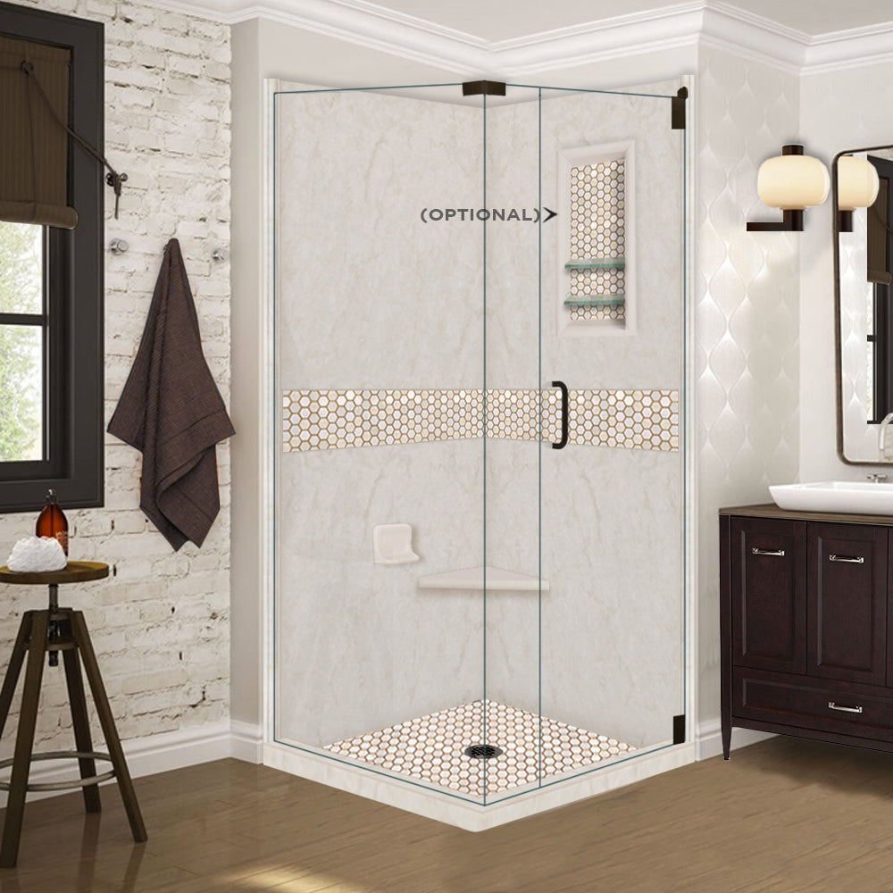 Rafe Marble Honey Hex Mosaic Corner Shower Enclosure Kit