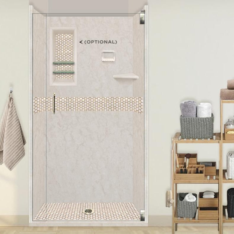 60" Alcove Rafe Medici Marble & Honey Hex Mosaic Accent ("DIY Shower Remodel Kit")
