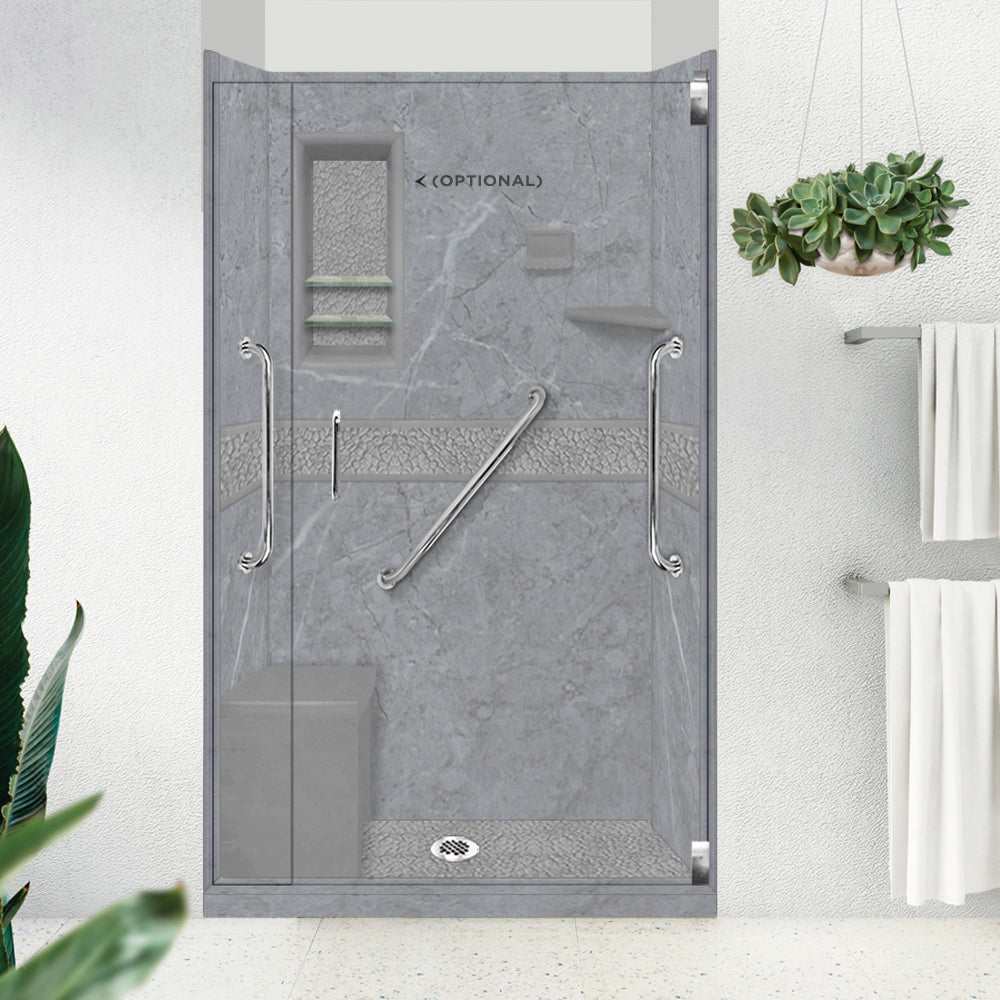 Freedom 60" Alcove Grio Medici Marble & Pebble Stone Accent Shower Remodel Kit