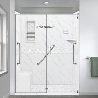 Freedom Carrara Marble Diamond Alcove Shower Kit (FREE F92 FAUCET & TILE NICHE)
