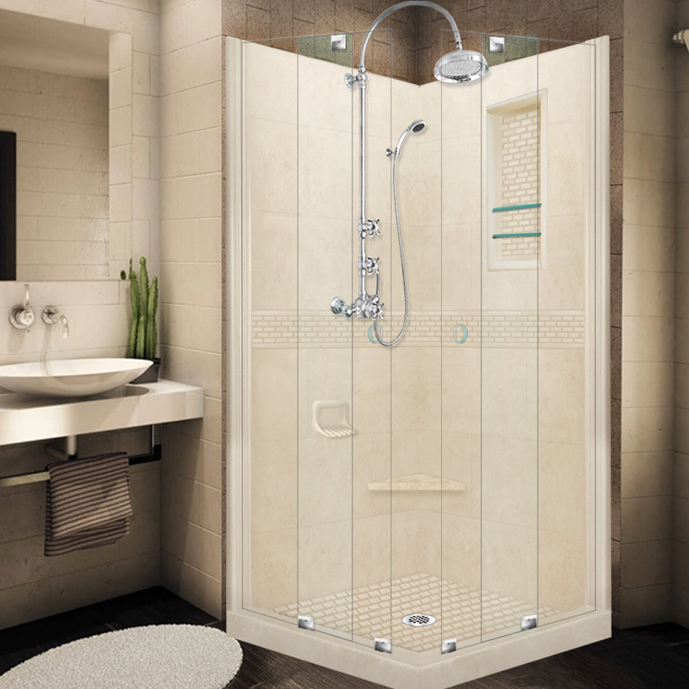 Corner Desert Sand Sistine Stone & Classic Stone Accent ("DIY Shower Remodel Kit")