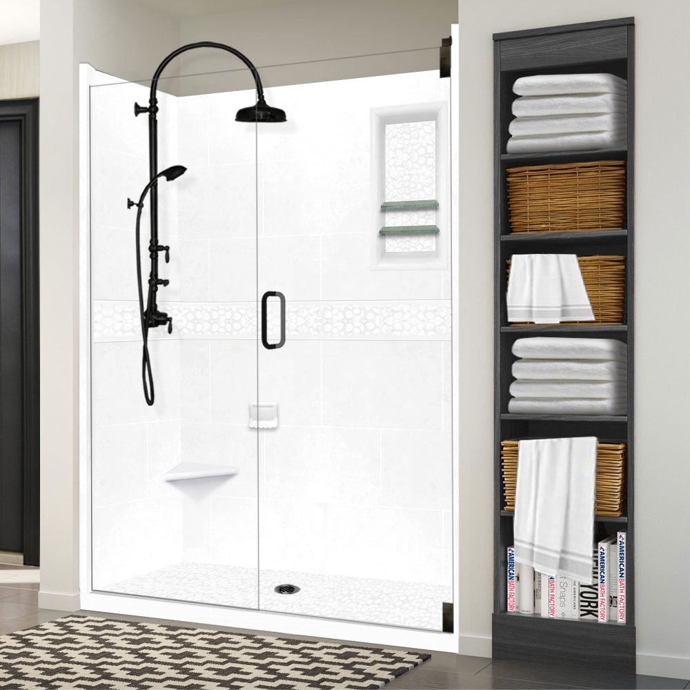 60" Alcove Natural Buff Sistine Stone & Pebble Stone Accent ("DIY Shower Remodel Kit")