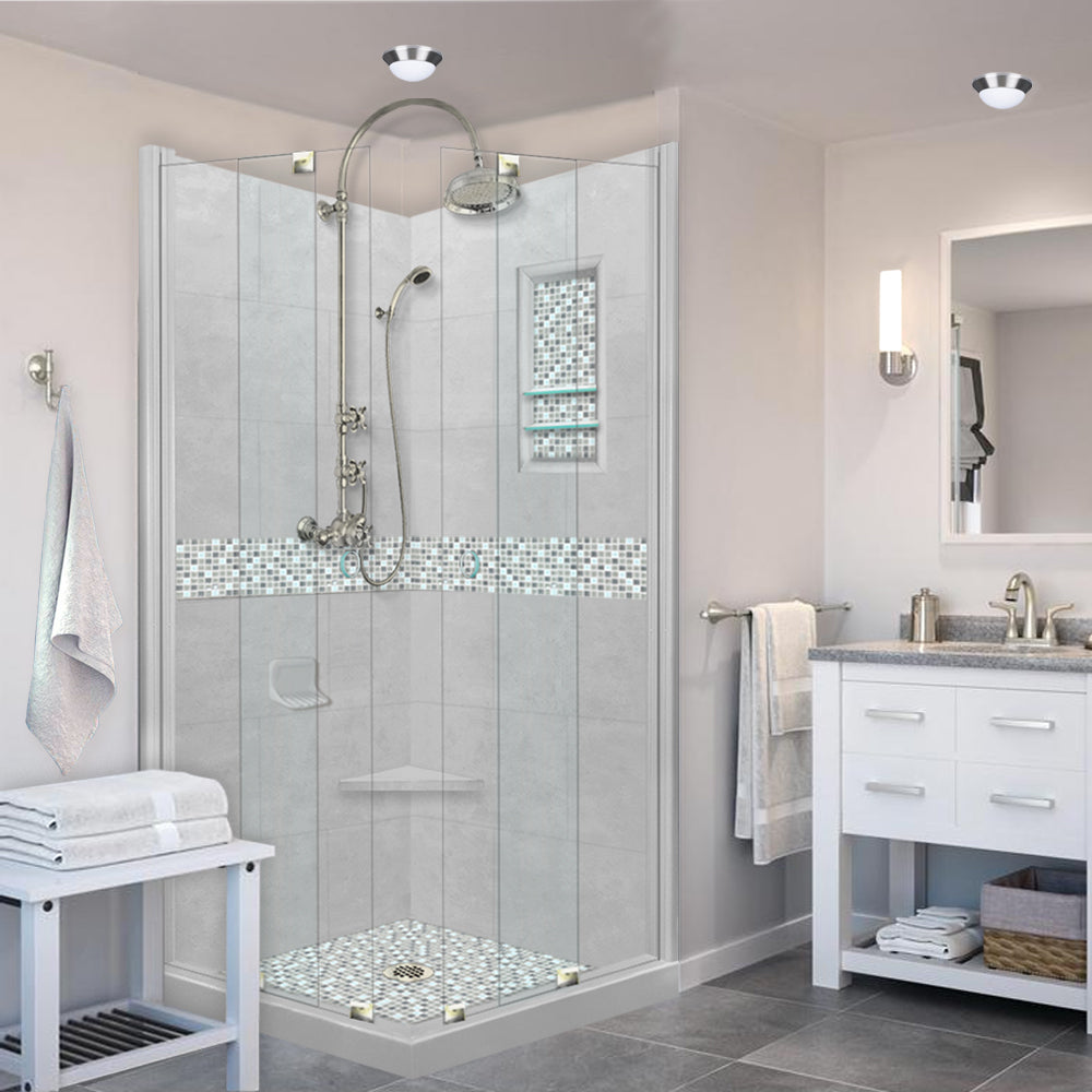Corner Portland Cement Sistine Stone & Del Mar Mosaic Accent ("DIY Shower Remodel Kit")