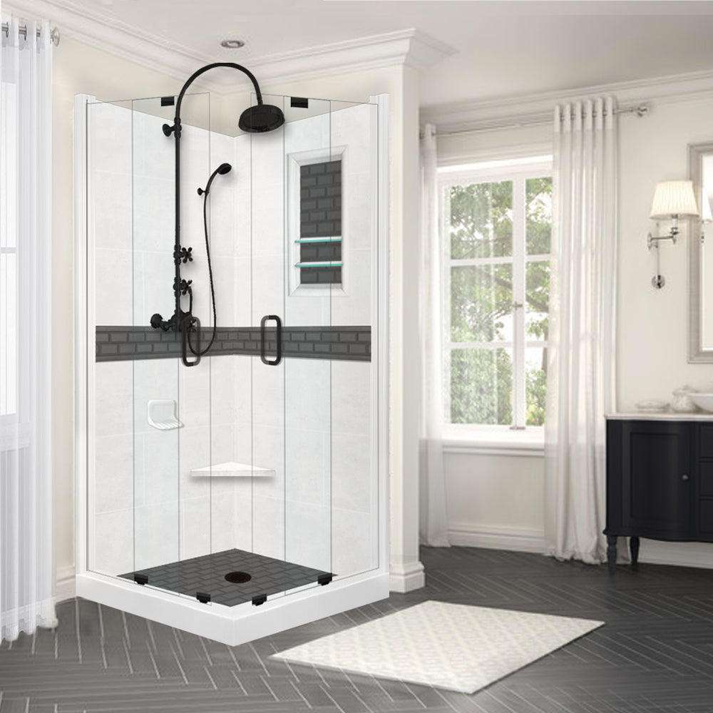 Example of a corner shelf in shower made out of the wall tile  Doorless  shower design, Shower fixtures, Shower corner shelf
