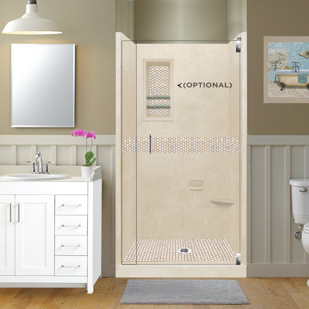 Alcove Desert Sand Sistine Stone & Honey Hex Mosaic Accent ("DIY Shower Remodel Kit")