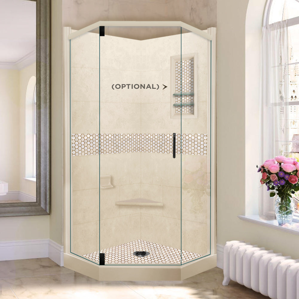 Neo-Angle Desert Sand Sistine Stone & Honey Hex Mosaic Accent Shower Remodel Kit