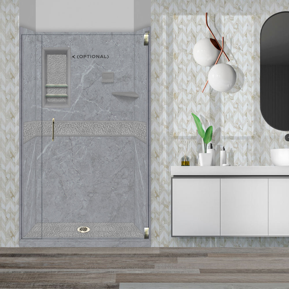 60" Alcove Grio Medici Marble & Pebble Stone Accent ("DIY Shower Remodel Kit")
