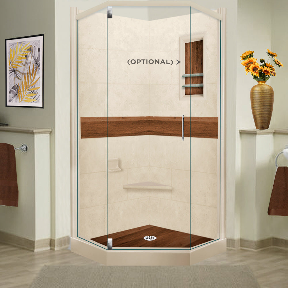 Neo-Angle Desert Sand Sistine Stone & Burnt Oak Wood Accent ("DIY Shower Remodel Kit")