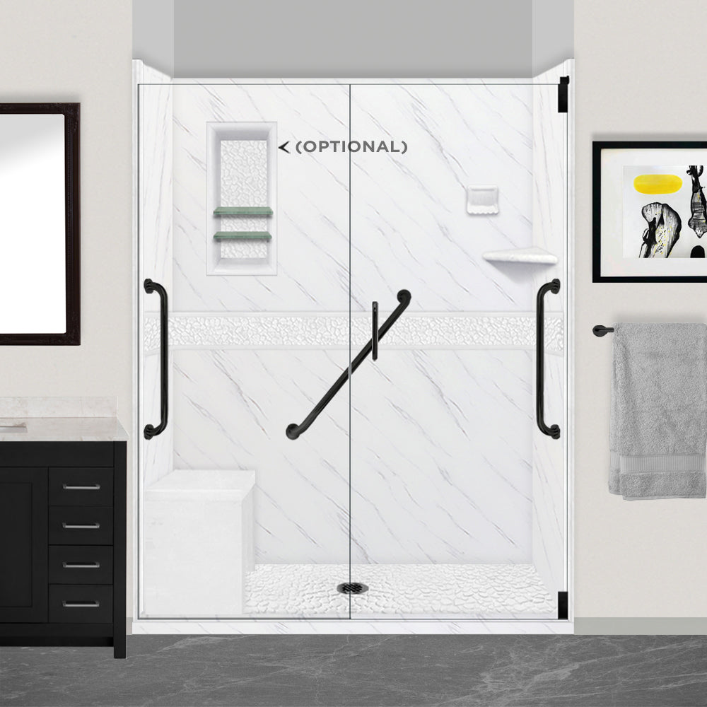 Freedom Carrara Marble Pebble Alcove Shower Enclosure Kit