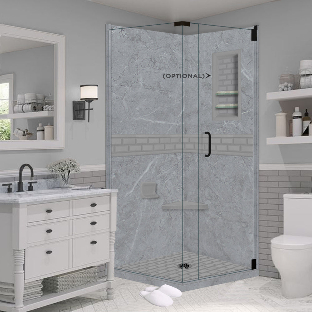 Corner Grio Medici Marble & Subway Stone Accent Shower Remodel Kit