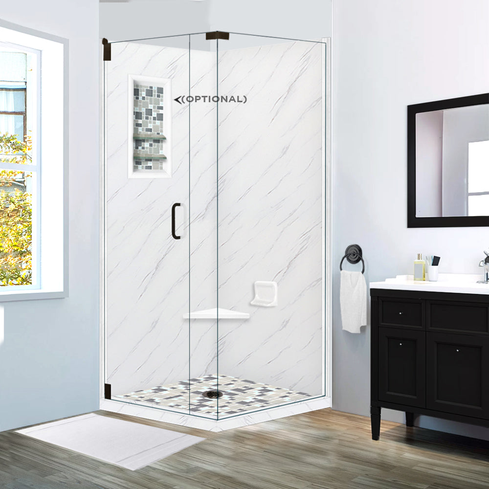Carrara Marble Newport Mosaic Corner Shower Enclosure Kit
