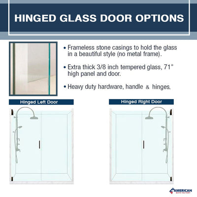 Clearance-60" X 42" Carrara Marble Sterling Oak Alcove Shower Kit W/Glass Door