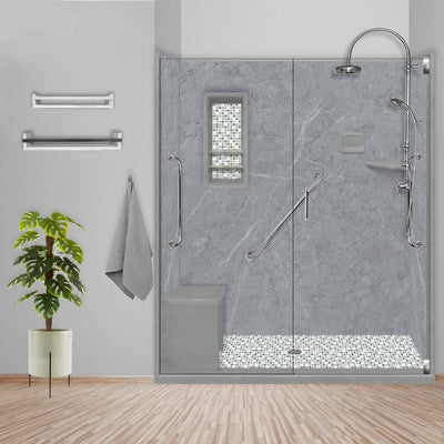 Freedom Grio Marble Del Mar Mosaic Alcove Shower Kit