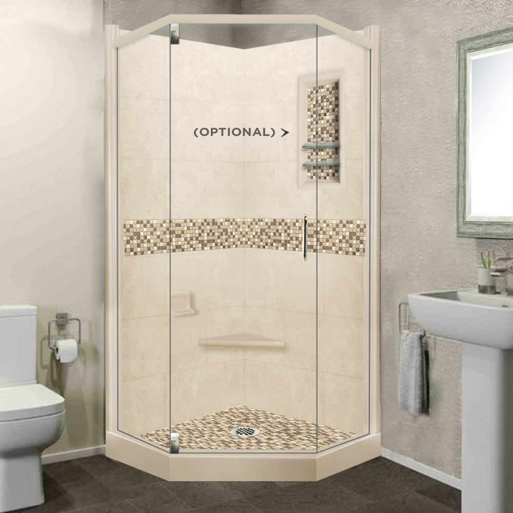 Neo-Angle Desert Sand Sistine Stone & Roma Mosaic Accent Shower Remodel Kit