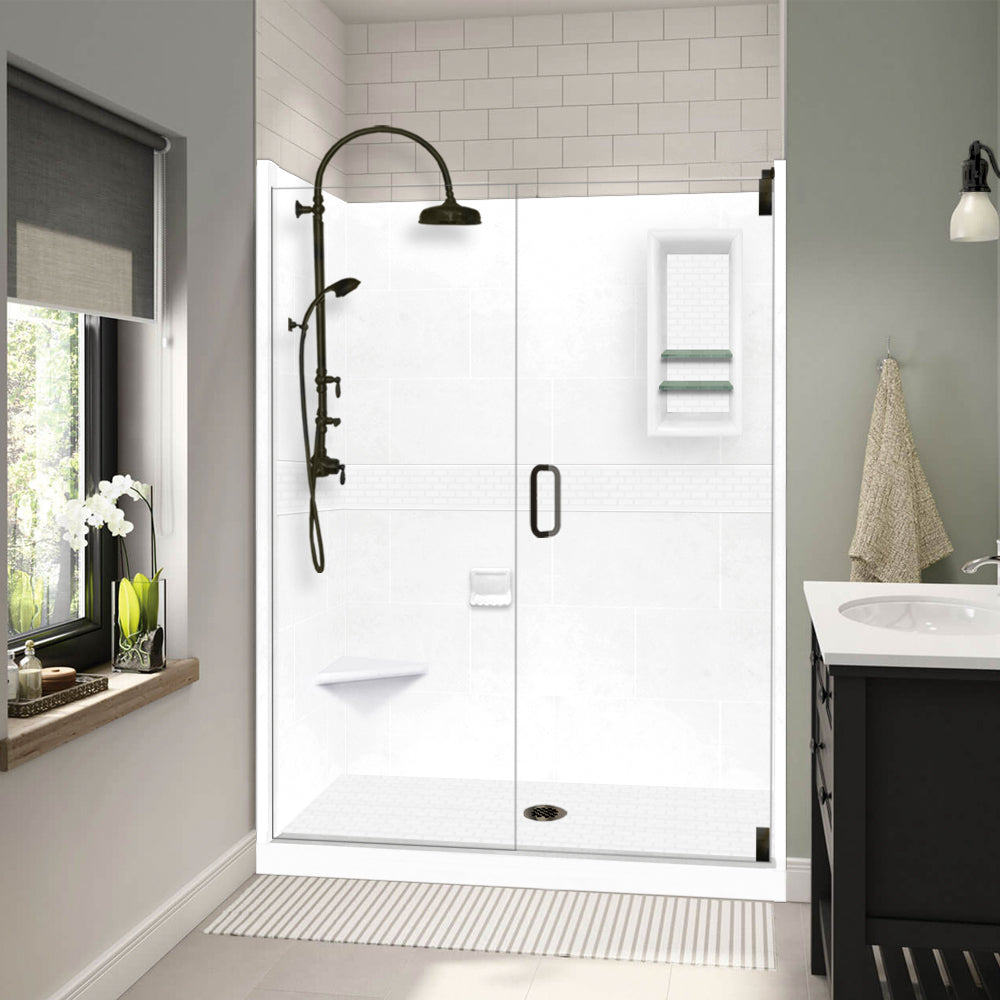 60" Alcove Natural Buff Sistine Stone & Classic Stone Accent ("DIY Shower Remodel Kit")