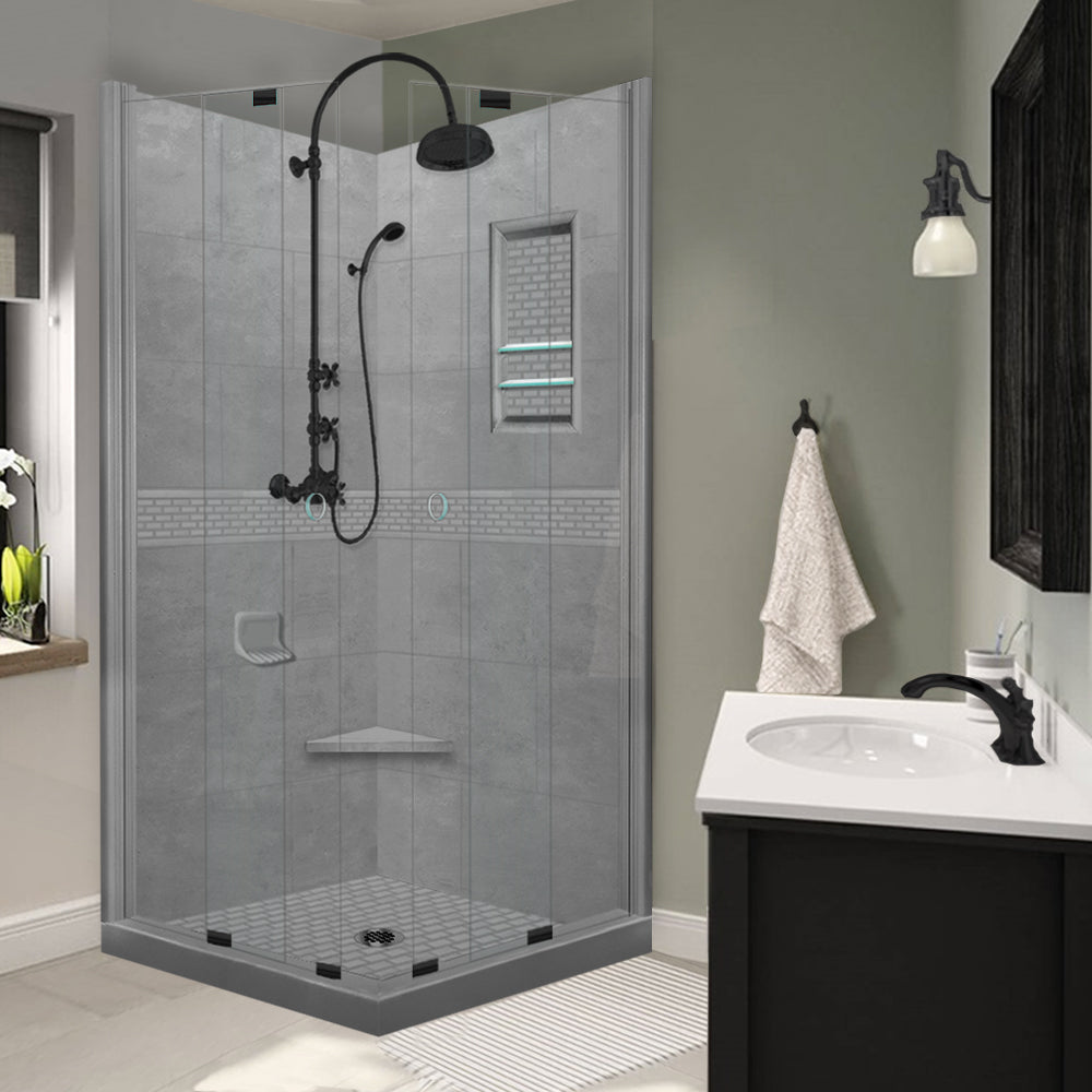 Corner Wet Cement Sistine Stone & Classic Stone Accent ("DIY Shower Remodel Kit")