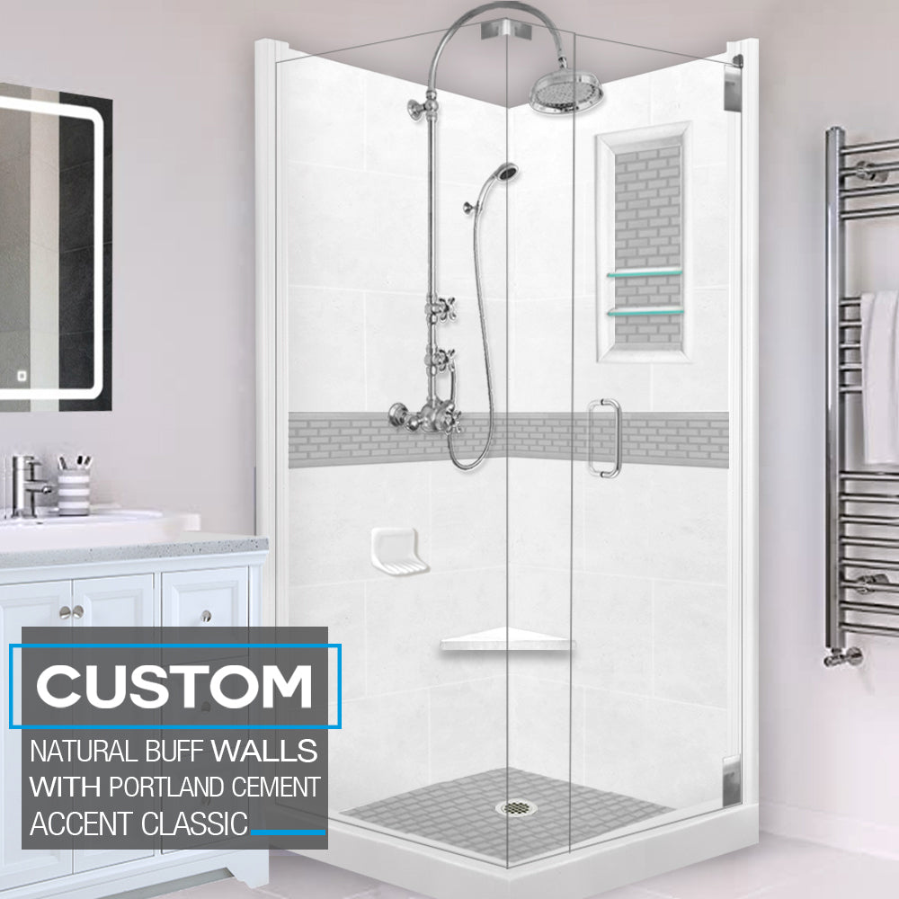 Corner Natural Buff Sistine Stone & Classic Stone Accent ("DIY Shower Remodel Kit")
