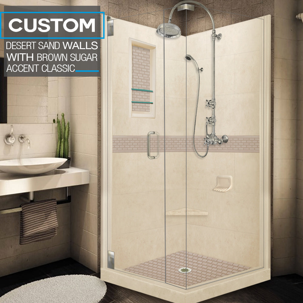 Corner Desert Sand Sistine Stone & Classic Stone Accent ("DIY Shower Remodel Kit")