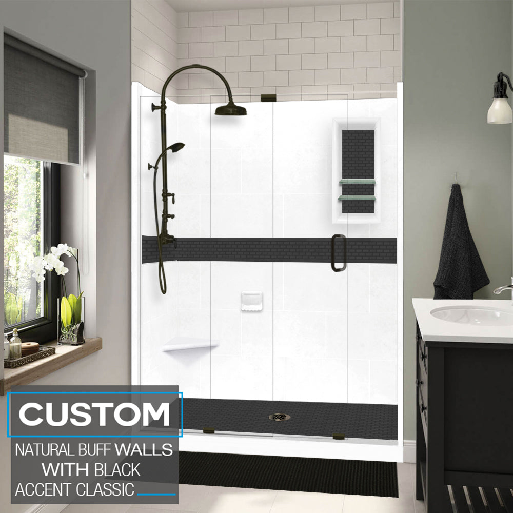 60" Alcove Natural Buff Sistine Stone & Classic Stone Accent ("DIY Shower Remodel Kit")