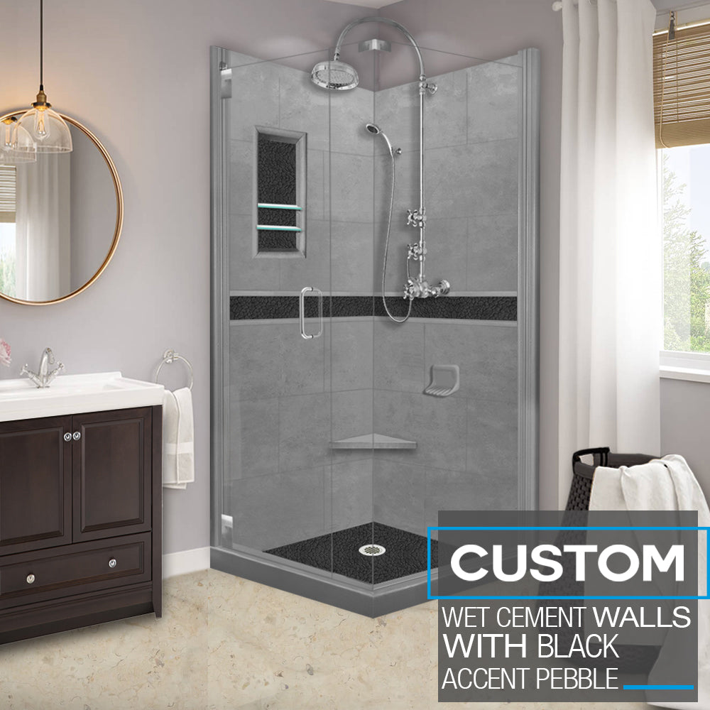 Corner Wet Cement Sistine Stone & Pebble Stone Accent Shower Remodel Kit