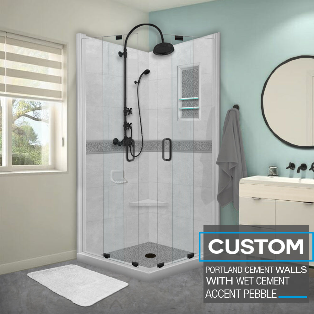 Corner Portland Cement Sistine Stone & Pebble Stone Accent Shower Remodel Kit