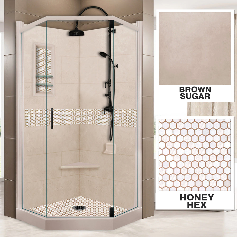 Neo-Angle Brown Sugar Sistine Stone & Honey Hex Mosaic Accent ("DIY Shower Remodel Kit")