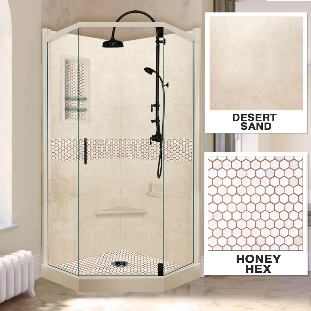 Neo-Angle Desert Sand Sistine Stone & Honey Hex Mosaic Accent ("DIY Shower Remodel Kit")