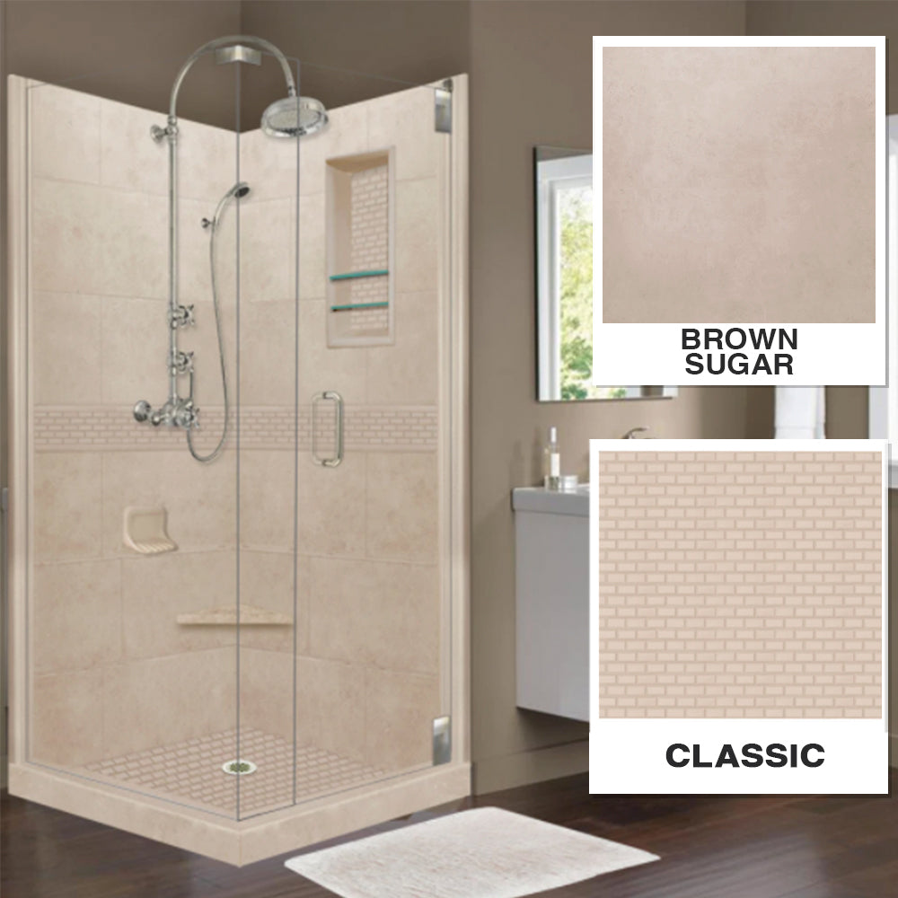 Corner Brown Sugar Sistine Stone & Classic Stone Accent ("DIY Shower Remodel Kit")